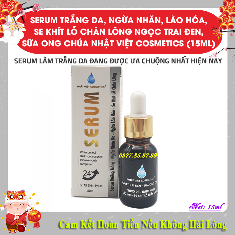 Serum trắng da - Ngừa nhăn - Lão hóa - Se khít lỗ chân lông Ngọc Trai Đen - Sữa Ong Chúa Nhật Việt Cosmetics (15ml)