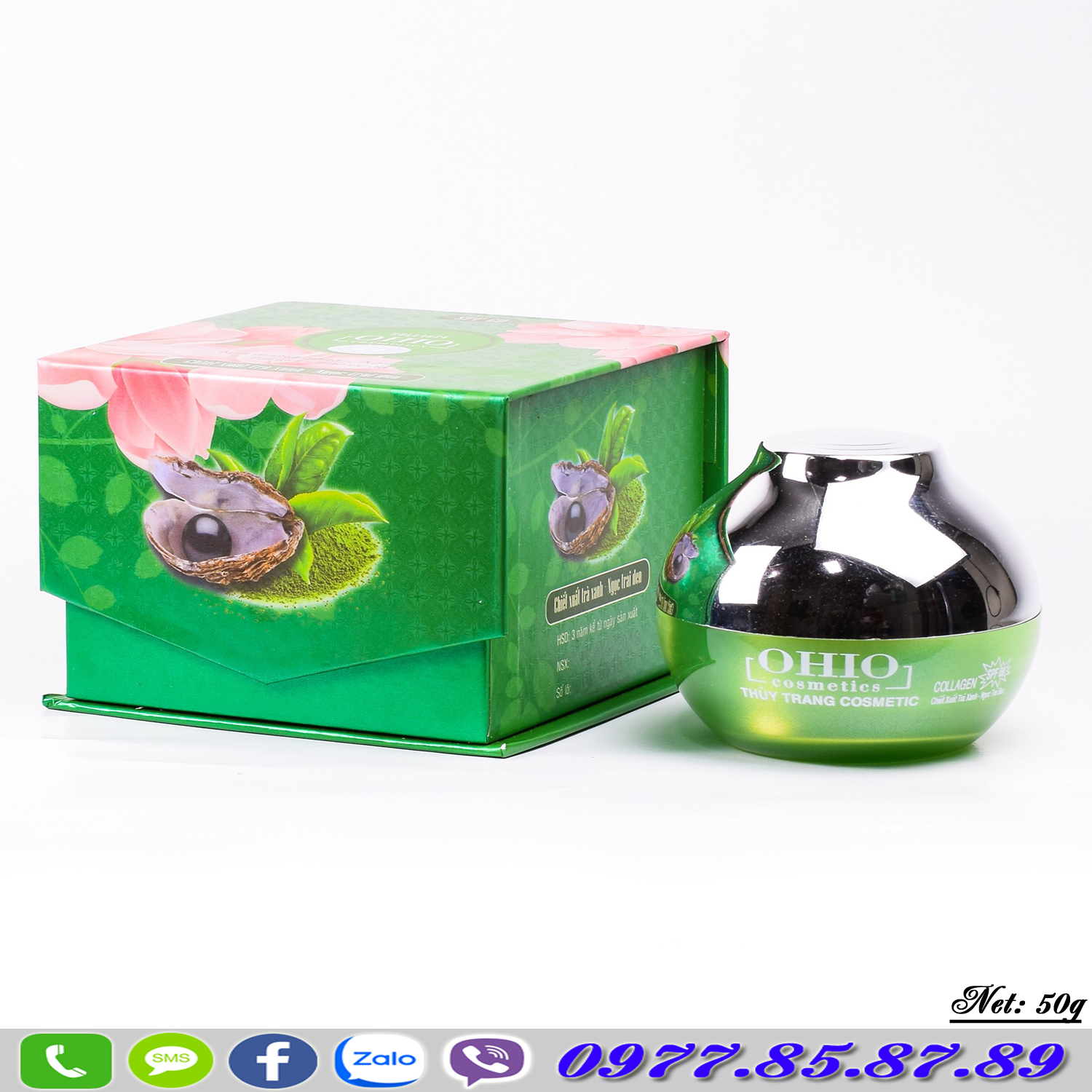 Kem dưỡng trắng - Ngừa nhăn - Tái tạo - Bảo vệ da Chiết xuất Trà Xanh - Ngọc Trai Đen OHIO Cosmetics (50g)