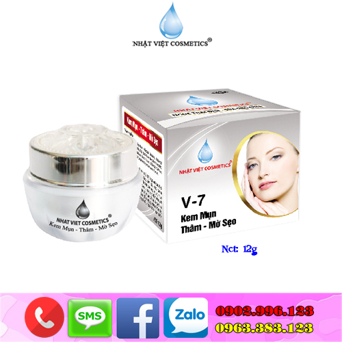 Kem trị mụn - Xóa thâm - Mờ sẹo dưỡng chất Ngọc trai đen - Sữa ong chúa V-7 Nhật Việt Cosmetics (12g)
