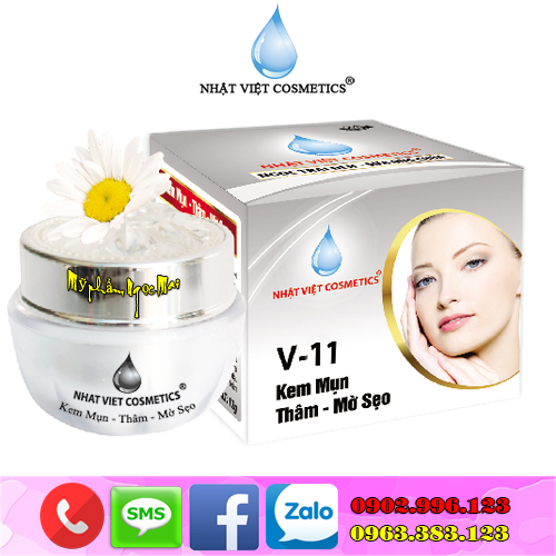 Kem trị mụn – Xóa thâm – Mờ sẹo dưỡng chất Ngọc trai đen - Sữa ong chúa V-11 Nhật Việt Cosmetics (16g)