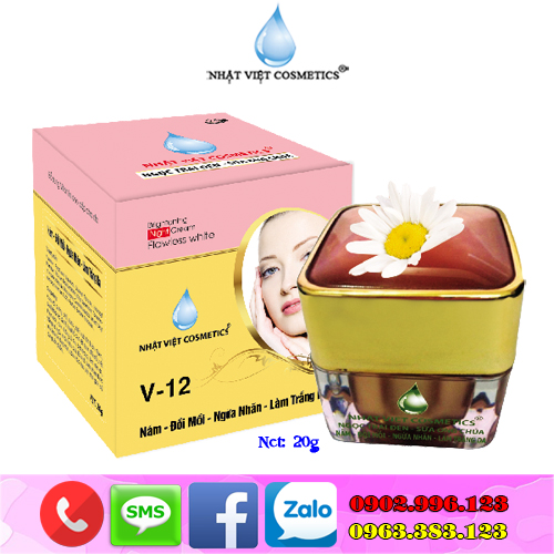 Kem trị nám - Đồi mồi - Ngừa nhăn - Làm trắng da Ngọc Trai Đen - Sữa Ong Chúa V-12 Nhật Việt Cosmetics (20g)