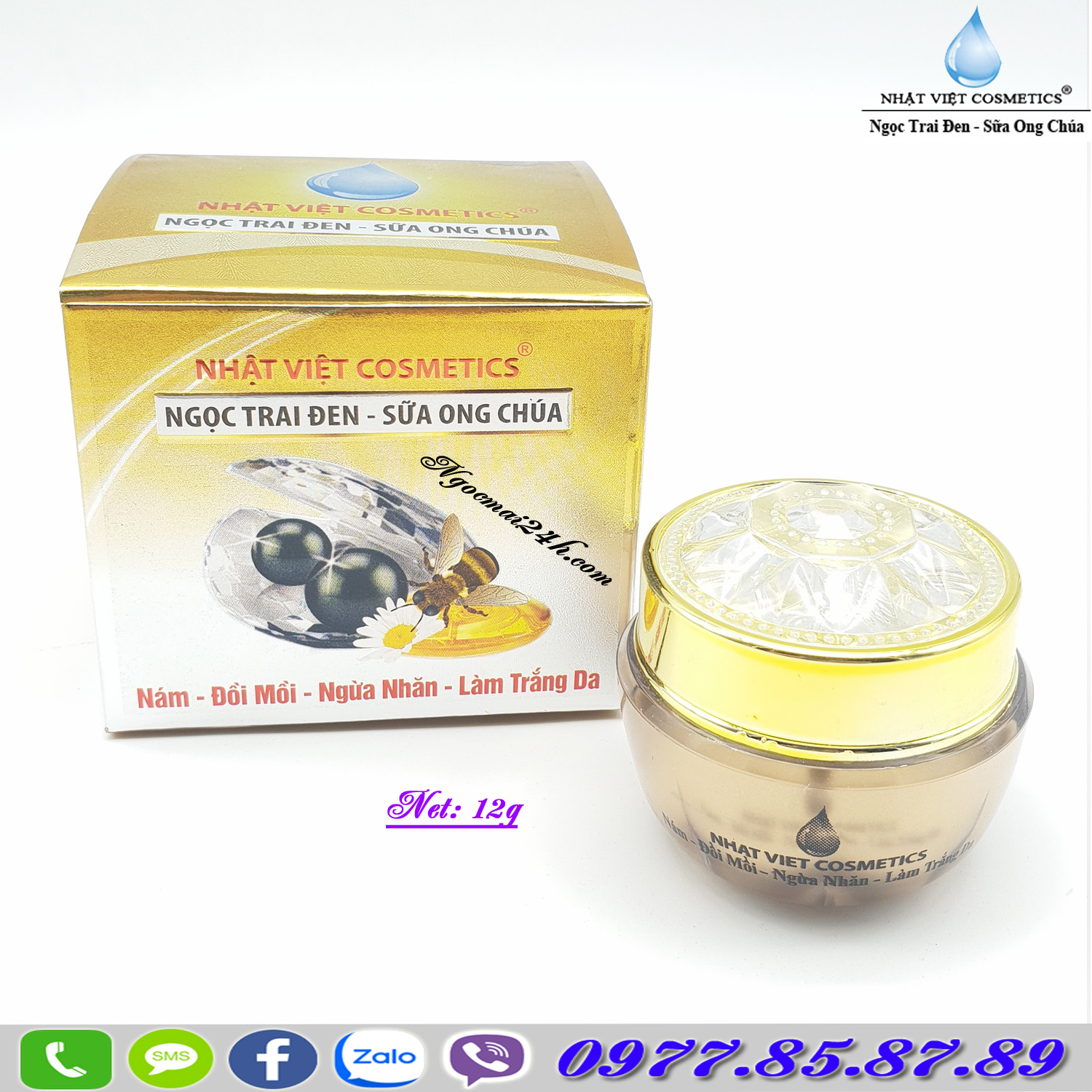 Kem trị nám - Đồi mồi - Ngừa nhăn - Làm trắng da dưỡng chất Ngọc Trai Đen - Sữa Ong Chúa V-5 Nhật Việt Cosmetics (12g)