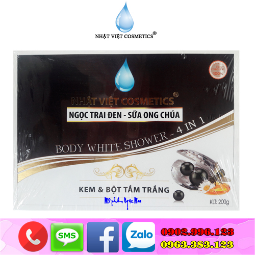 Kem và Bột tắm trắng 4 in 1 Ngọc Trai Đen - Sữa Ong Chúa Nhật Việt Cosmetics (200g)