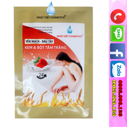 Kem và Bột tắm trắng dưỡng chất Yến mạch - Dâu tây Nhật Việt Cosmetics (150g)