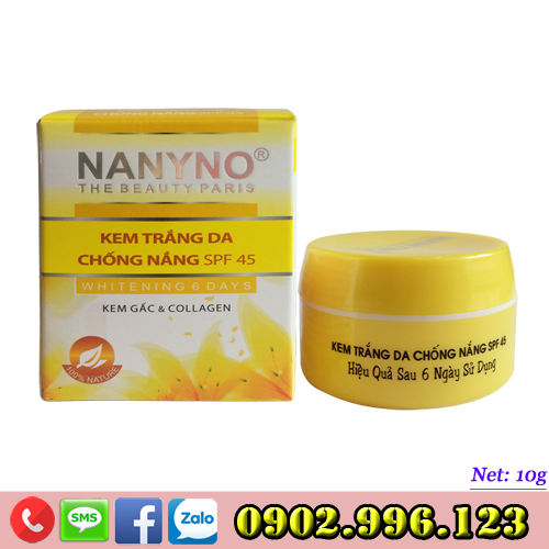 Kem trắng da chống nắng SPF 45 dưỡng chất Kem gấc và Collagen NANYNO (10g)