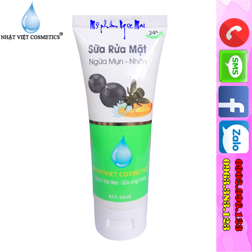 Sữa rửa mặt ngừa mụn - Nhờn dưỡng chất Ngọc trai đen - Sữa ong chúa Nhật Việt Cosmetics (60ml)