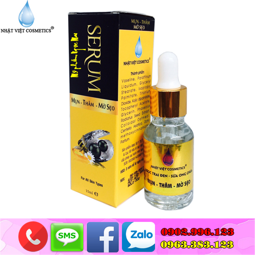 Serum trị mụn - Xóa thâm - Mờ sẹo dưỡng chất Ngọc trai đen - Sữa ong chúa Nhật Việt Cosmetics (15ml)