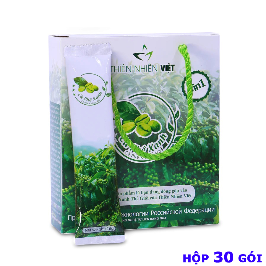 Cà phê xanh kháng mỡ Thiên Nhiên Việt (Hộp 30 gói) + Tặng 8 Gói Ca Cao Đỏ
